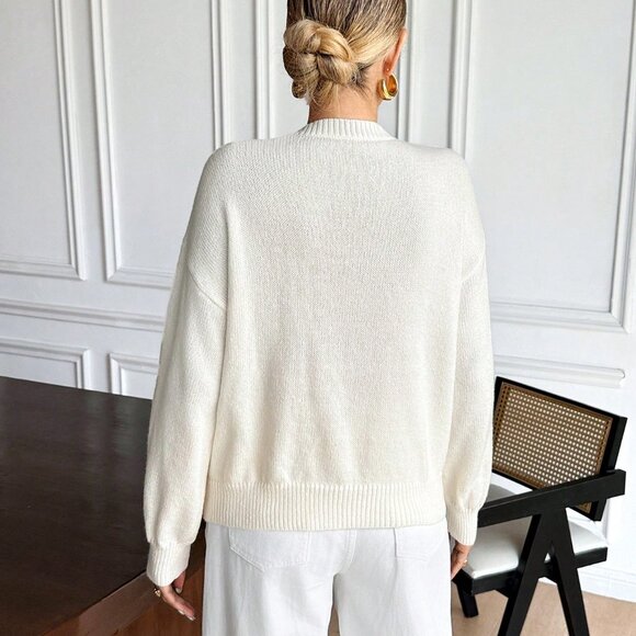 Apricot Casual Women's Elegant 3d Floral Decor Sweater - Picture 2 of 6